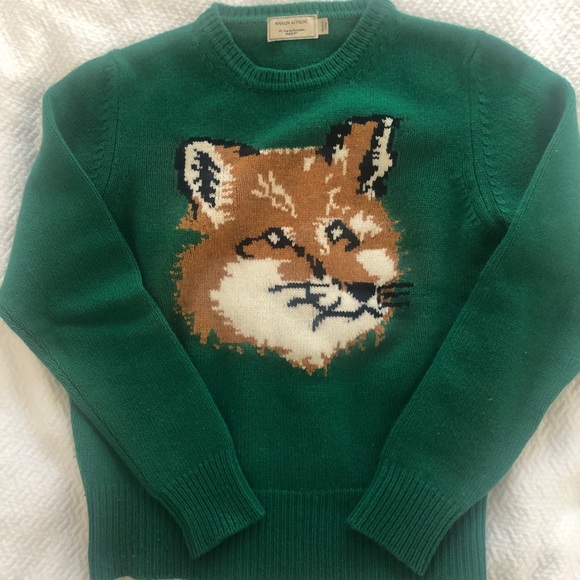 MAISON KITSUNE Sweaters - SOLD! Maison Kitsune Green Fox Wool Sweater S